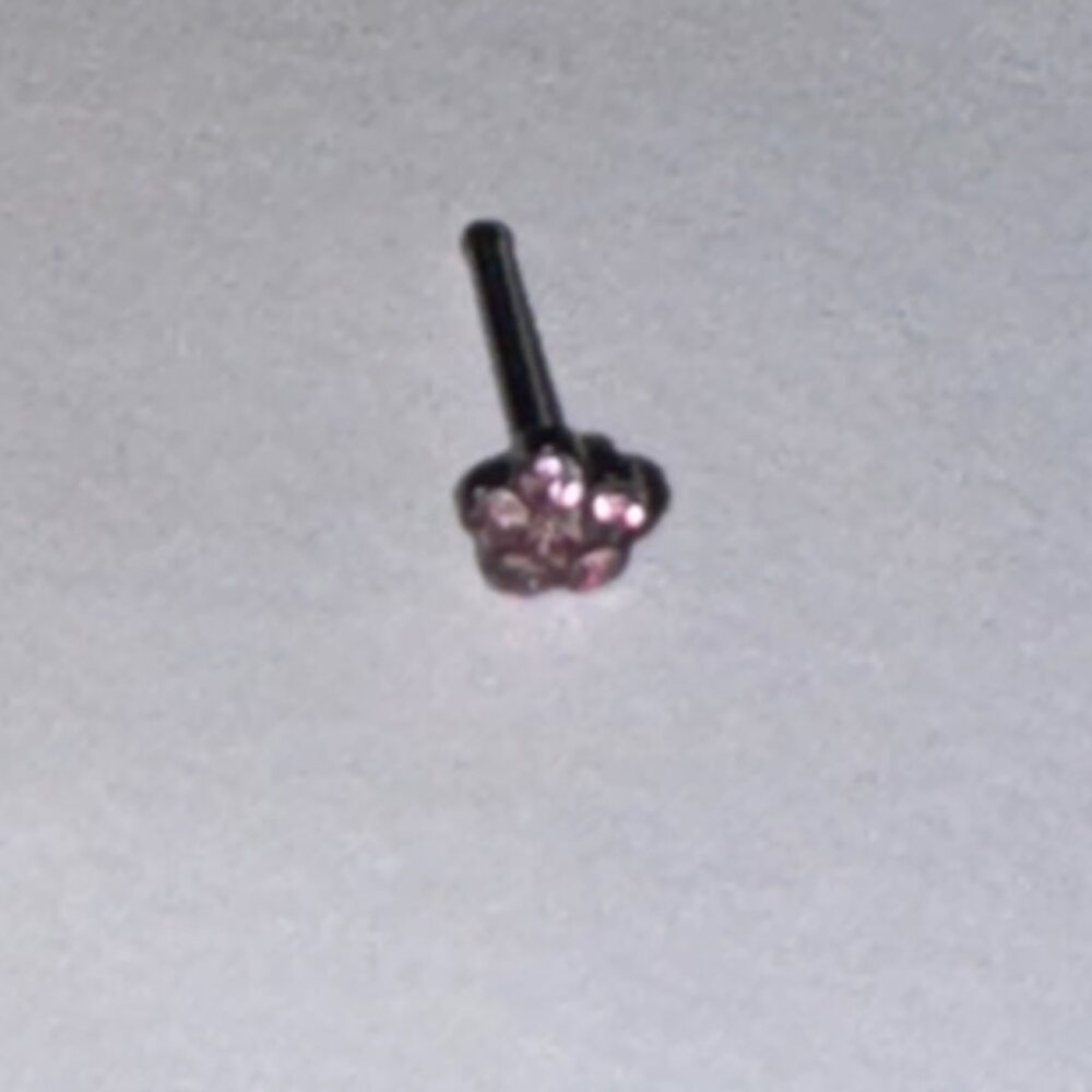 20 Gauge Pink Flower Rhinestone Nose Ring